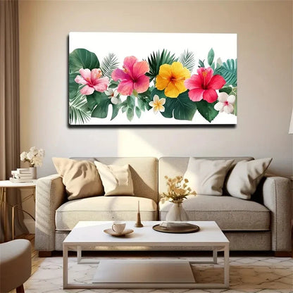 Extra Large Tropical Floral Wall Art Canvas Office Home Room Framed 120x60cm