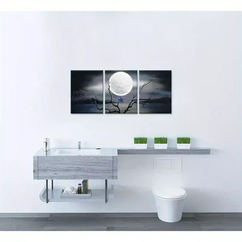 3pcs Creative Elegant Full Moon Love Birds Wall Art Canvas Unframed - High Quality Print 100% Australian Made Wall Canvas - Bella Home Decor