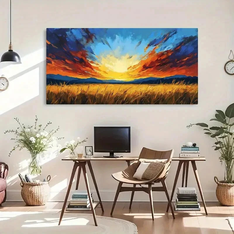 Vibrant Sunset Landscape Wall Art Canvas Office Home Room Framed 120x60cm - Bella Home Decor