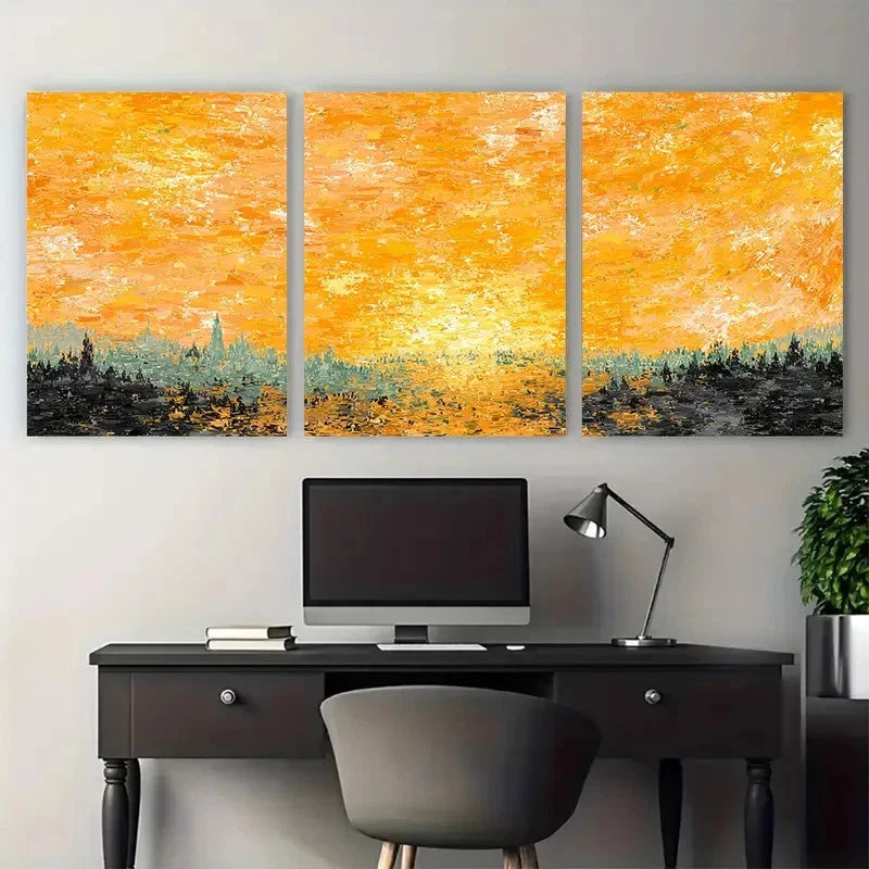 3pcs Abstract Sunrise Landscape Sun Perfect Wall Art Set Canvas Framed 40x60cm - High Quality Print 100% Australian Made Wall Canvas Ready to Hang - Bella Home Decor