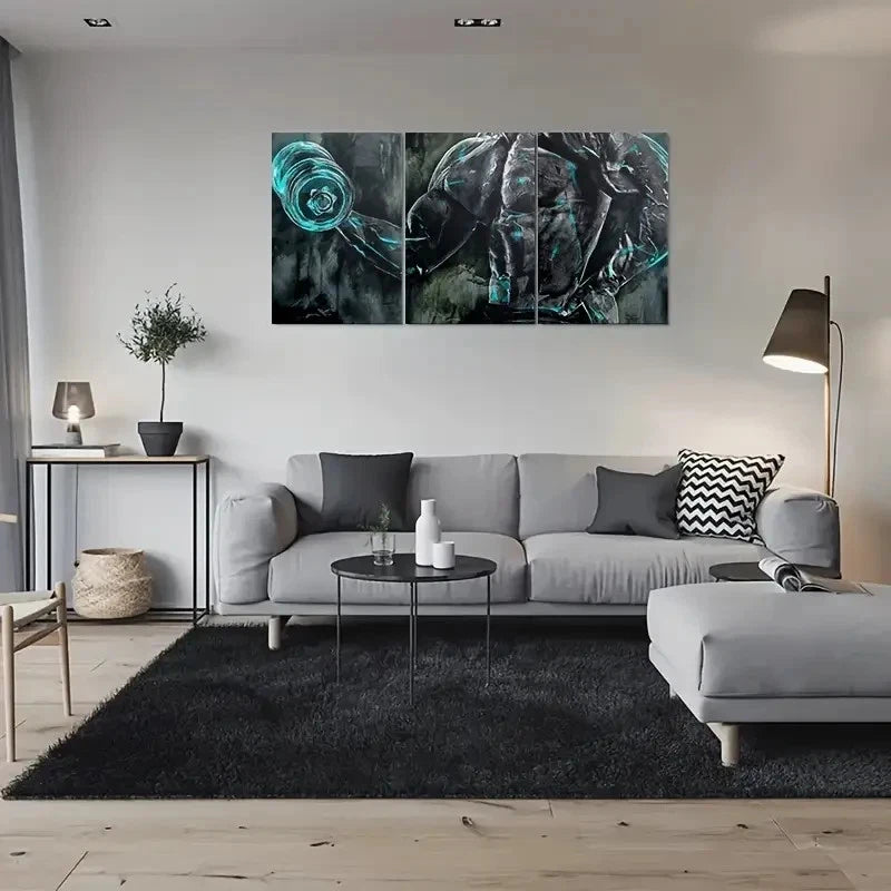 3pcs Modern Abstract Robot Teal Accents Metal Print Ready to Hang Art