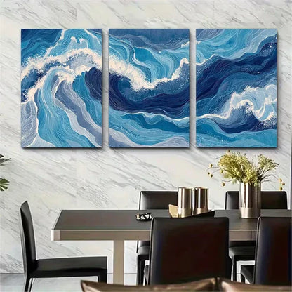 3pcs Navy Blue Abstract Continuous Artwork Wall Art Set Canvas Framed 60x90cm - High Quality Print 100% Australian Made Wall Canvas Ready to Hang