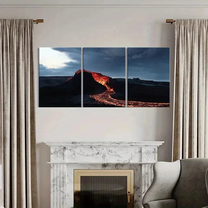 3pcs Dramatic Volcano & Lava Landscape Wall Art Set Canvas Framed 50x70cm - High Quality Print 100% Australian Made Wall Canvas Ready to Hang - Bella Home Decor