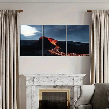 3pcs Dramatic Volcano & Lava Landscape Wall Art Set Canvas Framed 50x70cm - High Quality Print 100% Australian Made Wall Canvas Ready to Hang - Bella Home Decor