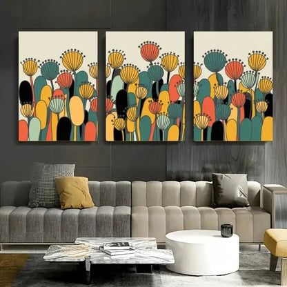 3pcs Abstract Flowers Geometric Shapes Metal Print Ready to Hang Art - Bella Home Decor