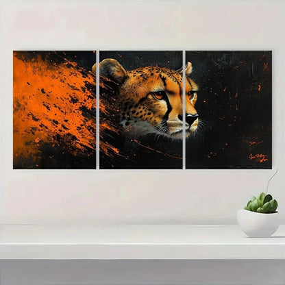 3pcs Painting Cheetah Abstract Metal Print Ready to Hang Art - Bella Home Decor