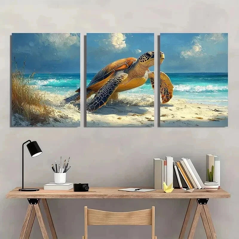 3pcs Vibrant Beach Landscape with Sea TurtleWall Art Set Canvas Framed 40x60cm - High Quality Print 100% Australian Made Wall Canvas Ready to Hang - Bella Home Decor