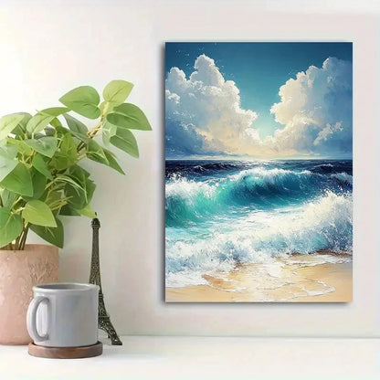 Beautiful Ocean Waves & Clouds Painting 40x60cm Metal Print Ready to Hang