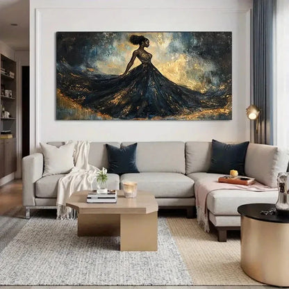 Abstract Elegant Black Dress Wall Art Canvas Office Home Room Framed 120x60cm