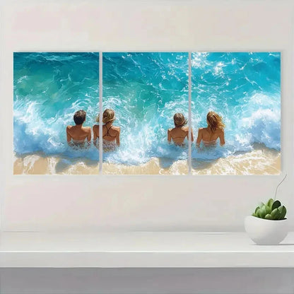 3pcs Ocean Beach Watercolor  OCC   Wall Art Set Canvas Framed 50x70cm - High Quality Print 100% Australian Made Wall Canvas Ready to Hang
