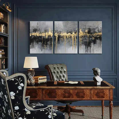 3pcs Abstract Golden Drip Neutral Palette Art Metal Print Ready to Hang Art - Bella Home Decor