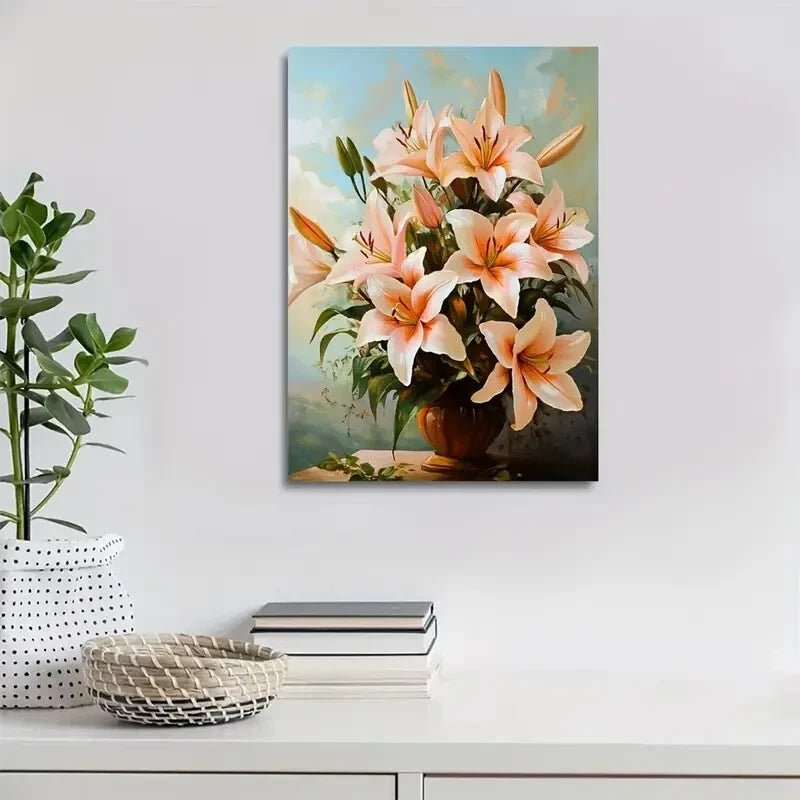 Stunning Lilies Bouquet in Vibrant Orange Painting 40x60cm Metal Print Ready to Hang - Bella Home Decor