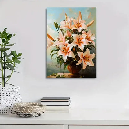 Stunning Lilies Bouquet in Vibrant Orange Painting 40x60cm Metal Print Ready to Hang - Bella Home Decor