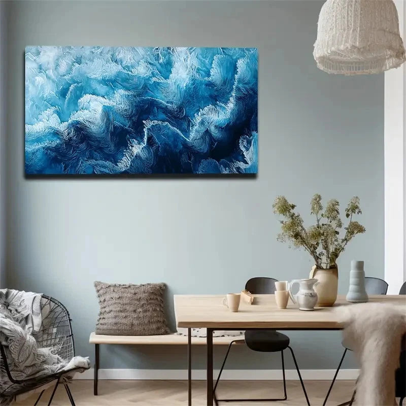 Fluid Ice Pattern In Blue Wall Art canvas office home room framed 120x60cm - Bella Home Decor