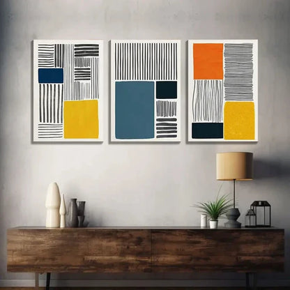 3pcs Three-Color Block Collage Abstract Shapes Wall Art Set Canvas Unframed - High Quality Print 100% Australian Made Wall Canvas
