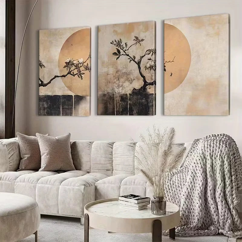 3pcs Minimalist Earthy Japanese Wall Art Set Canvas Framed 50x70cm High Quality Print 100% Australian Made Wall Canvas Ready to Hang