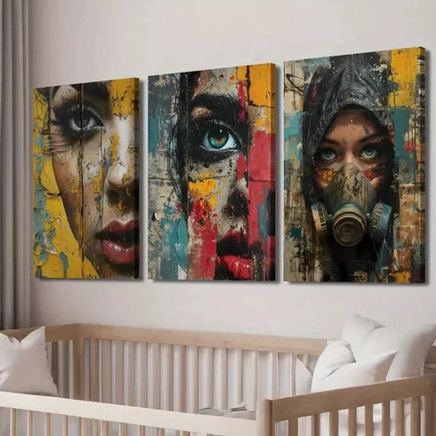 3pcs Abstract Colorful Human Faces Wall Art Set Canvas Unframed - High Quality Print 100% Australian Made Wall Canvas - Bella Home Decor