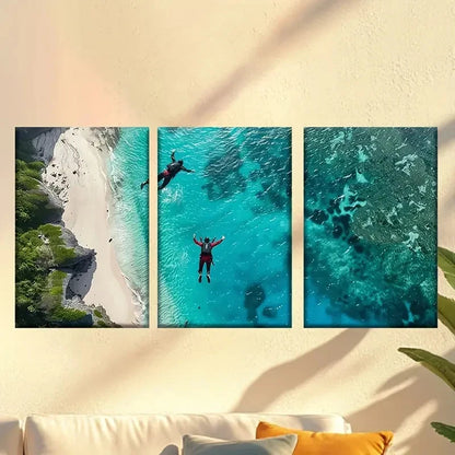3pcs Fascinating skydiver in the lake 50x70cm - High Quality Print 100% Australian Made Wall Canvas Ready to Hang