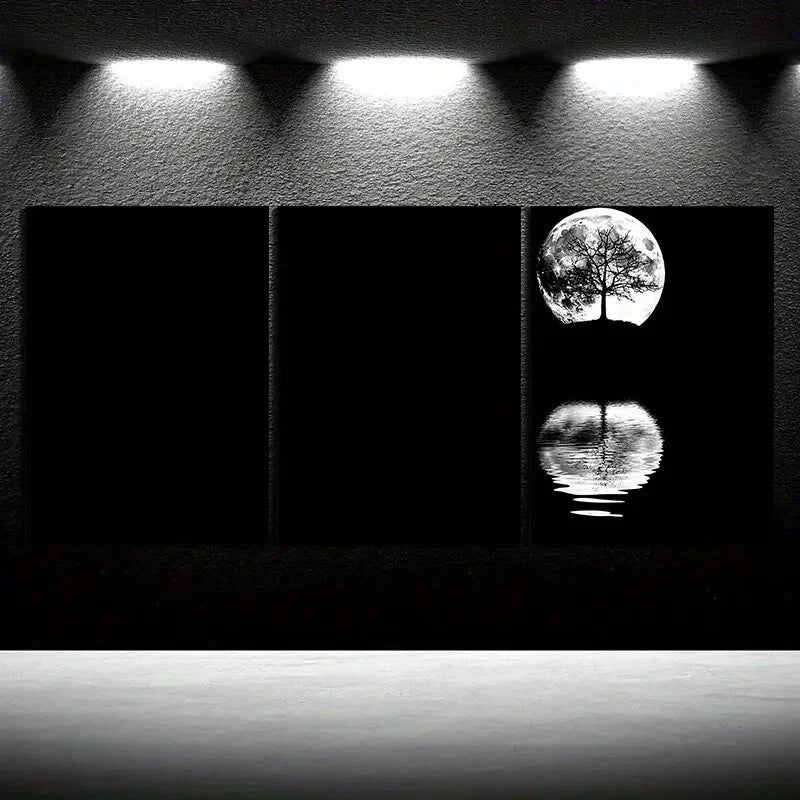 3pcs Reflection of Trees Moonlight Metal Print Ready to Hang Art - Bella Home Decor