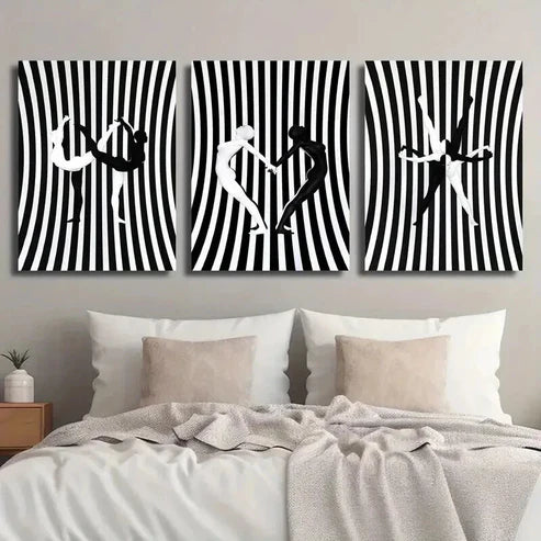 3pcs Black And White Figure Zebra Stripes Wall Art Set Canvas Unframed - High Quality Print 100% Australian Made Wall Canvas - Bella Home Decor