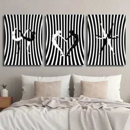 3pcs Black And White Figure Zebra Stripes Wall Art Set Canvas Unframed - High Quality Print 100% Australian Made Wall Canvas - Bella Home Decor