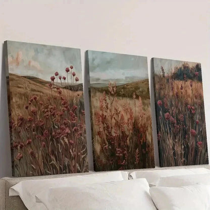 3pcs Somber Rural Landscape in Autumn Wall Art Set Canvas Framed 50x70cm - High Quality Print 100% Australian Made Wall Canvas Ready to Hang
