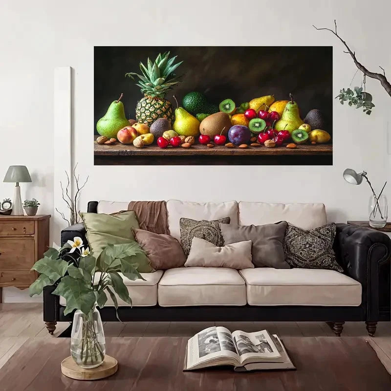Tropical Fruit Platter Wall Art Canvas Office Home Room Framed 120x60cm