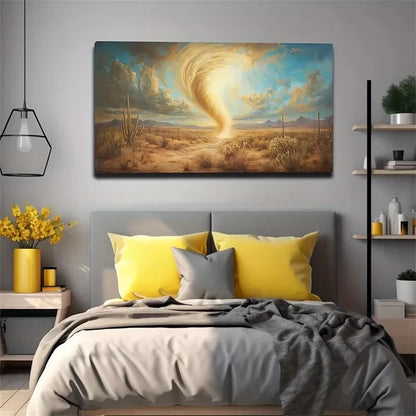 Dramatic Tornado Desert Lands Wall Art Canvas Office Home Room Framed 120x60cm