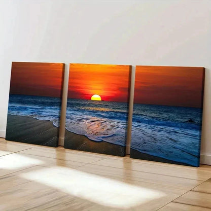 3pcs Seaside Sunset Beach Scene Nature Wall Art Set Canvas Framed 60x90cm - High Quality Print 100% Australian Made Wall Canvas Ready to Hang