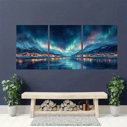 3pcs Tromsø Northern Lights Arctic Coastal Wall Art Set Canvas Framed 40x60cm - High Quality Print 100% Australian Made Wall Canvas Ready to Hang - Bella Home Decor