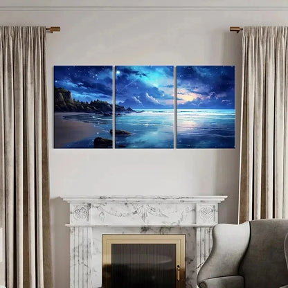 3pcs Fantasy Landscape Art Starry Sky Beach Wall Art Set Canvas Framed 40x60cm - High Quality Print 100% Australian Made Wall Canvas Ready to Hang - Bella Home Decor