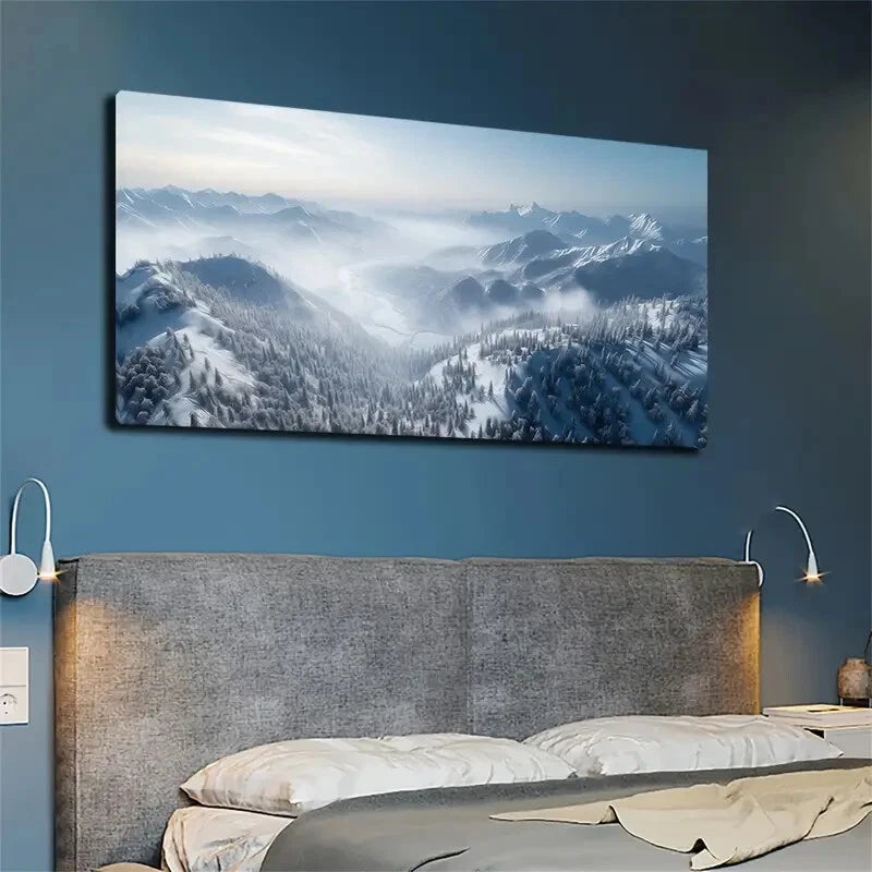 Mountains And Snow Capped Wall Art canvas office home room framed 120x60cm - Bella Home Decor