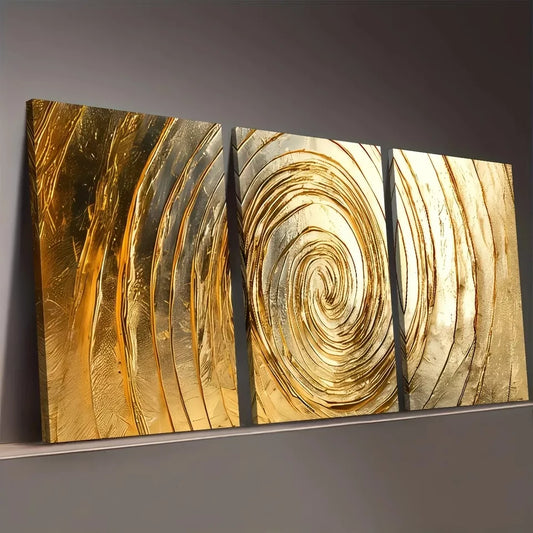 3pcs Golden Modern Light Luxury Geometric Spiral Wall Art Set Canvas Framed 50x70cm - High Quality Print 100% Australian Made Wall Canvas Ready to Hang