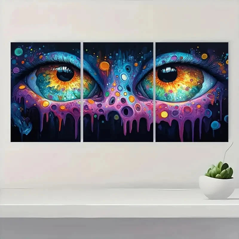 3pcs Psychedelic Painting Multicolor Extra WE  Wall Art Set Canvas Framed 50x70cm - High Quality Print 100% Australian Made Wall Canvas Ready to Hang