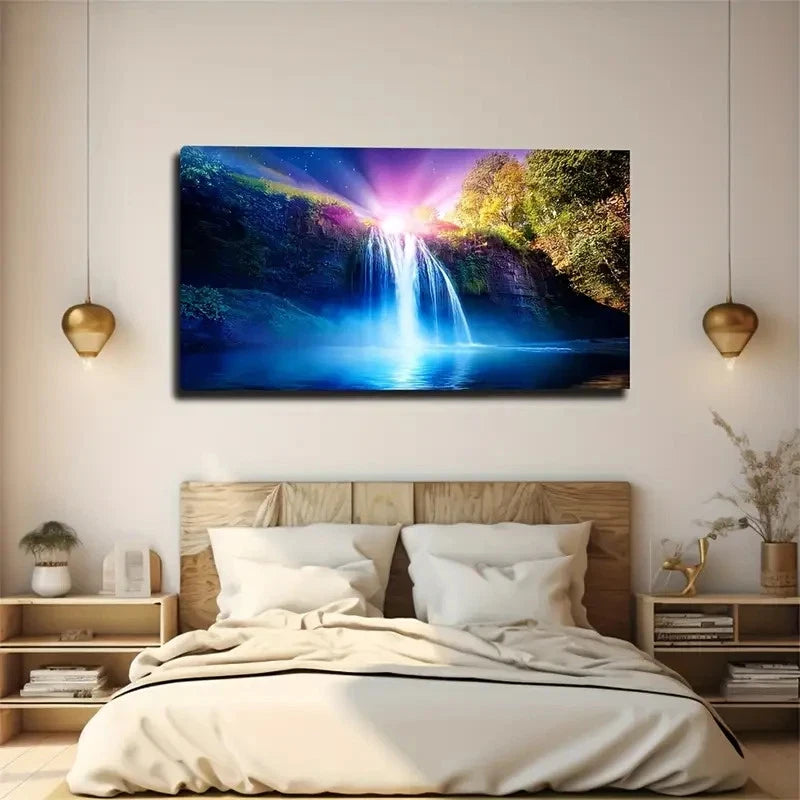 Vibrant Landscape Waterfall Wall Art Canvas Office Home Room Framed 120x60cm