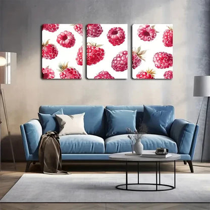 3pcs Raspberry Watercolor Style Wall Art Canvas Unframed - High Quality Print 100% Australian Made Wall Canvas
