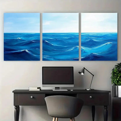 3pcs Blue Ocean Oil Painting on    Wall Art Set Canvas Framed 50x70cm - High Quality Print 100% Australian Made Wall Canvas Ready to Hang - Bella Home Decor