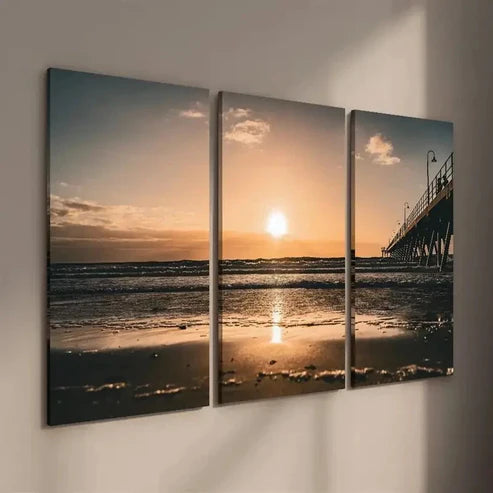 3pcs Vibrant Ocean & Pier Scenery  Wall Art Set Canvas Unframed - High Quality Print 100% Australian Made Wall Canvas