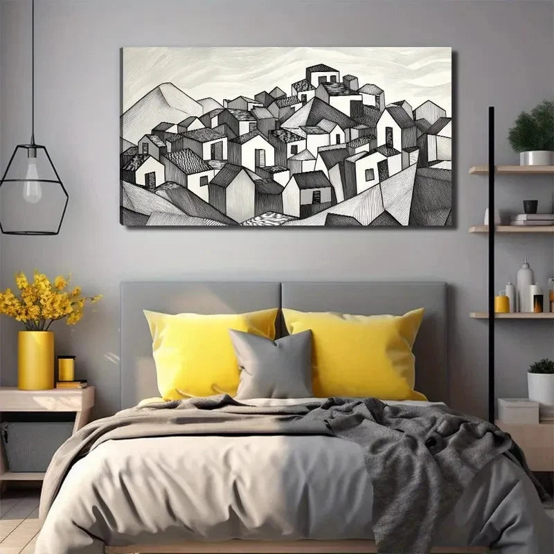 Black Color Country House Wall Art Canvas Office Home Room Framed 120x60cm