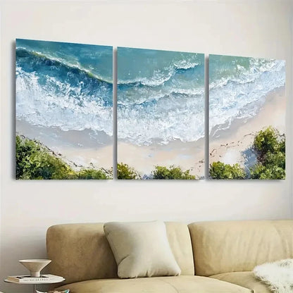 3pcs Bird's Eye View Beach Wall Art Set Canvas Framed 60x90cm - High Quality Print 100% Australian Made Wall Canvas Ready to Hang - Bella Home Decor