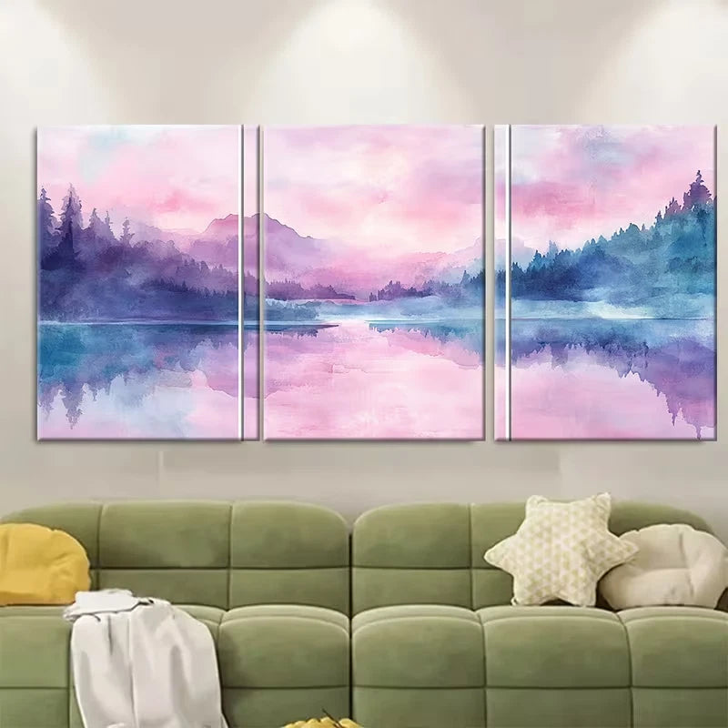 3pcs Abstract Watercolor Landscape Painting Metal Print Ready to Hang Art - Bella Home Decor