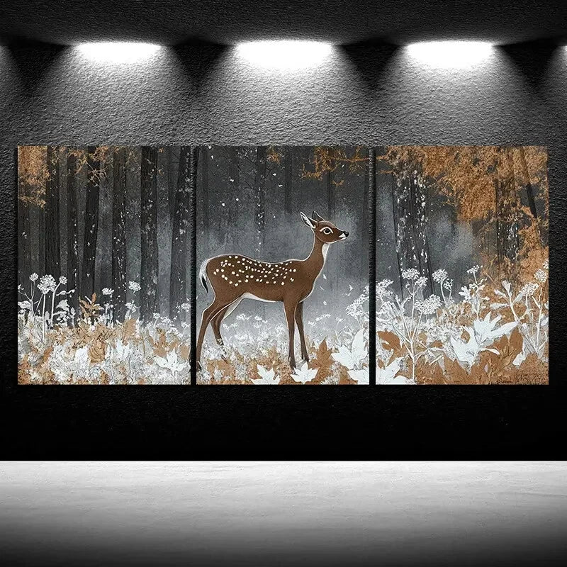 3pcs Beautiful Elk in The Forest Painting Metal Print Ready to Hang Art - Bella Home Decor