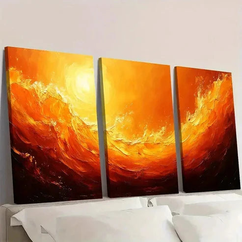 3pcs Abstract Swirl Orange Yellow Beige Design  Wall Art Set Canvas Unframed - High Quality Print 100% Australian Made Wall Canvas - Bella Home Decor