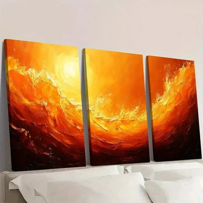 3pcs Abstract Swirl Orange Yellow Beige Design  Wall Art Set Canvas Unframed - High Quality Print 100% Australian Made Wall Canvas - Bella Home Decor