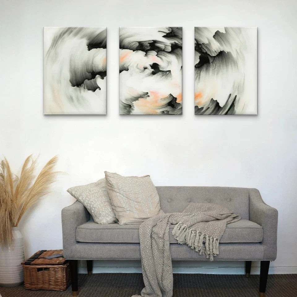 3pcs Modern Abstract Paint Swirl Minimalist Wall Art Set Canvas Framed 40x60cm - High Quality Print 100% Australian Made Wall Canvas Ready to Hang