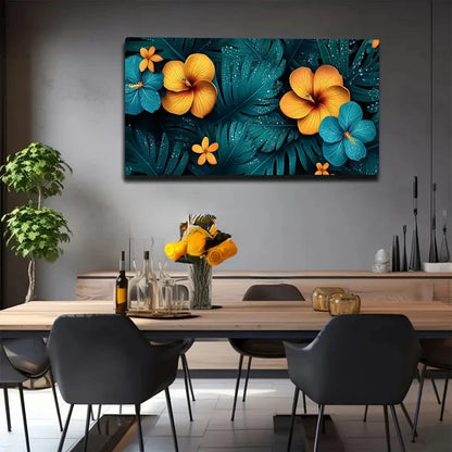 Vibrant Yellow Flowers On Dark Wall Art Canvas Office Home Room Framed 120x60cm