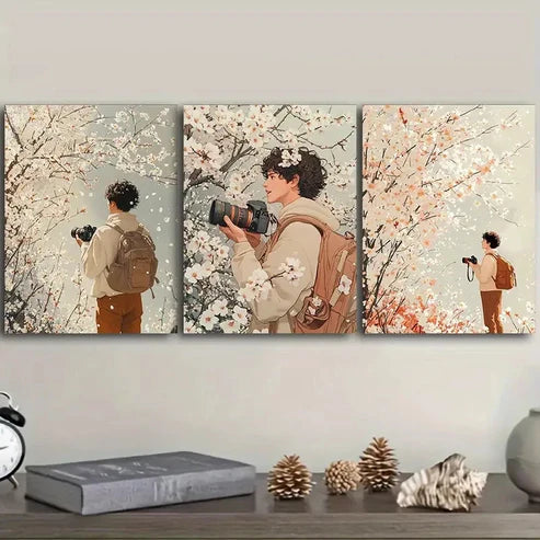 3pcs Male Cameraman Holding Camera Wall Art Set Canvas Unframed - High Quality Print 100% Australian Made Wall Canvas - Bella Home Decor