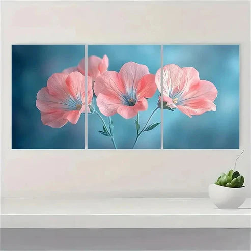 3pcs Pink Sweet Pea Flower EI Wall Art Set Canvas Unframed - High Quality Print 100% Australian Made Wall Canvas - Bella Home Decor