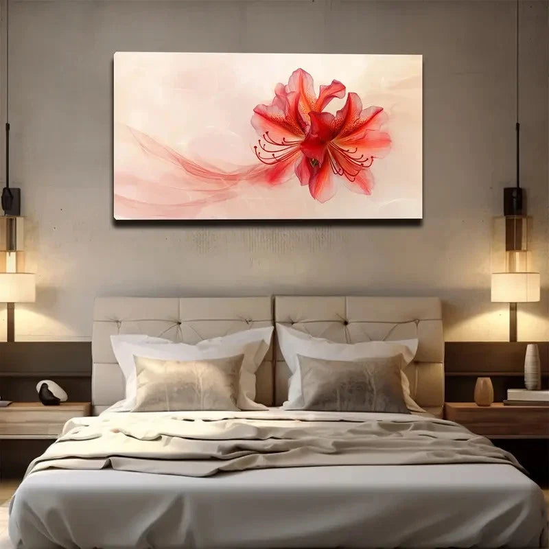 Elegant Red Floral Design Wall Art canvas office home room framed 120x60cm
