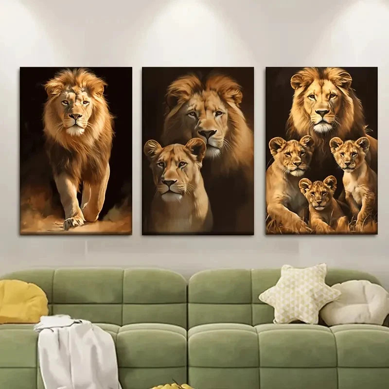 3pcs Lion Family Wall Art Set Canvas Framed 40x60cm - High Quality Print 100% Australian Made Wall Canvas Ready to Hang